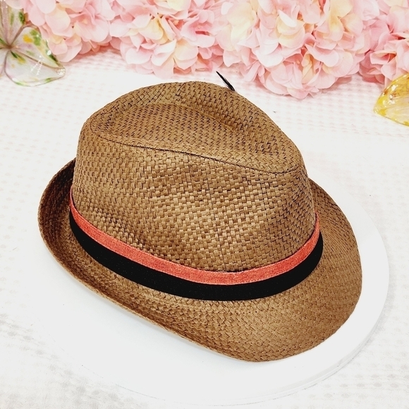 Westend Fedora Woven Paper Braid Mesh Tan Hat Size Small/Med Black Band Feather - Picture 5 of 9